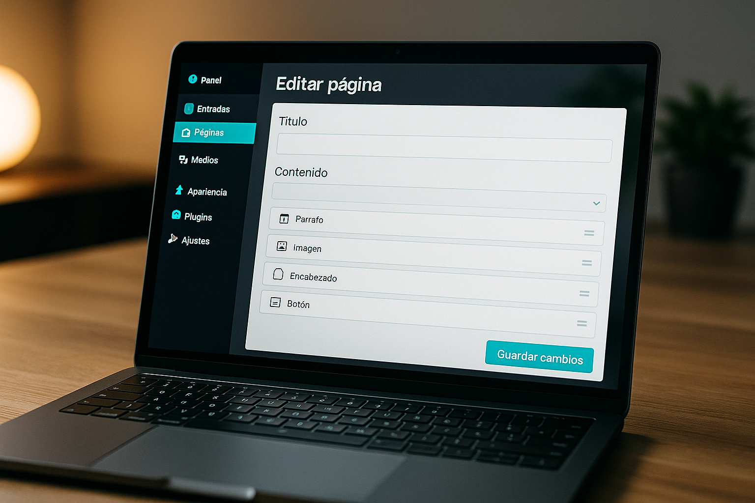 Panel de administración de un CMS moderno